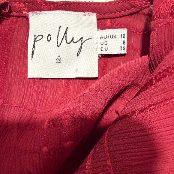 Princess Polly Burgundy Romper Long Puff Sleeves Ruffle Bottom 6 Sexy Holiday - Picture 7 of 9